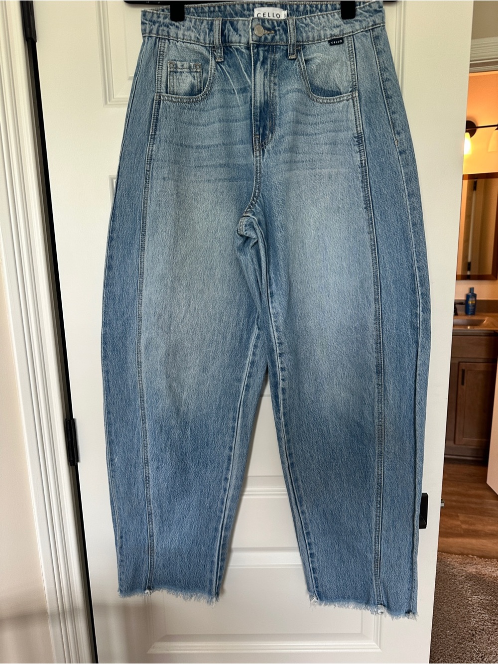 CELLO faded blue high-rise panel crop barrel